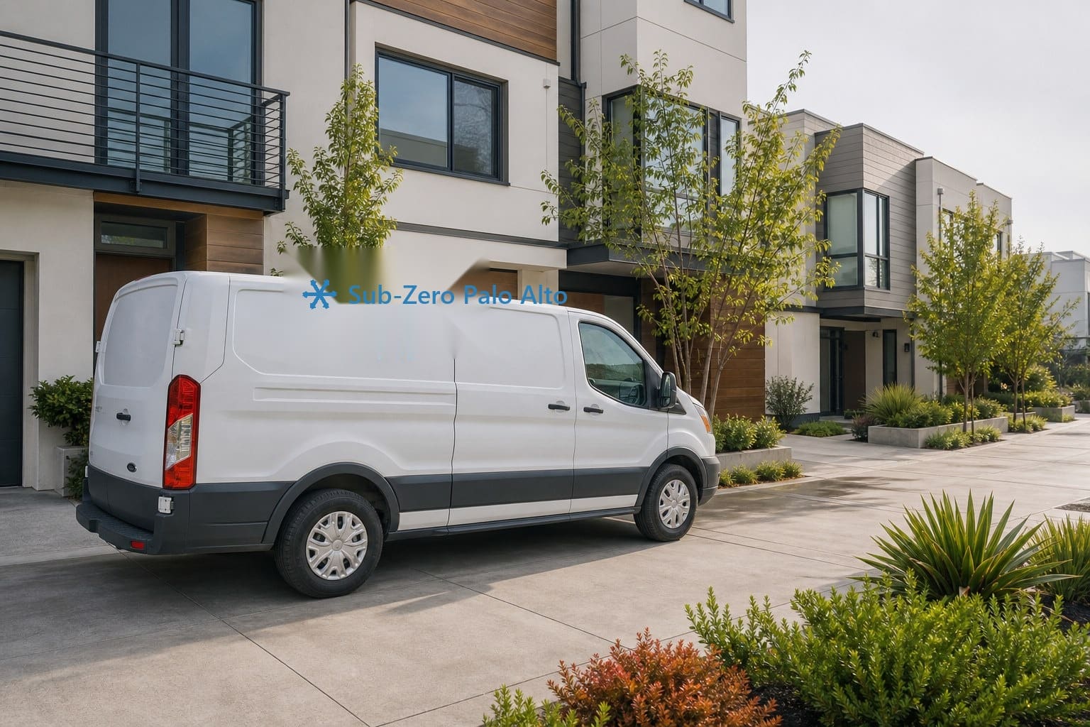 Sub-Zero Palo Alto Services van parked in the driveway of an upscale Palo Alto home
