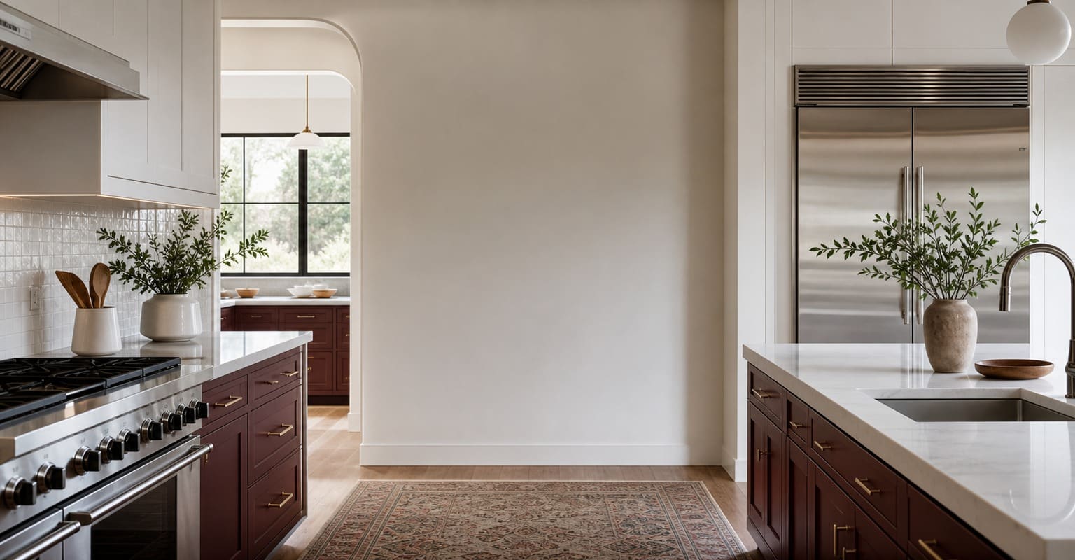 Custom white-oak Palo Alto estate kitchen with a built-in Sub-Zero column