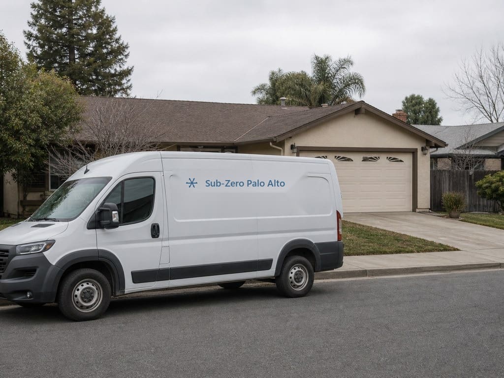 Sub-Zero Palo Alto Services van on a tree-lined Palo Alto street